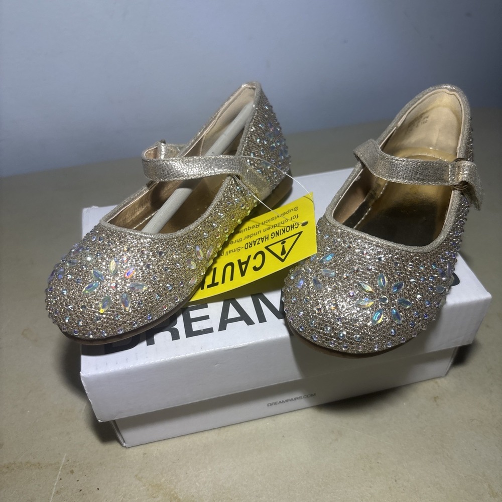 DREAM PAIRS Girls Angel Rhinestone Studded Slip Size 7 Kids